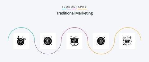 pacote de ícones de glyph 5 de marketing tradicional, incluindo ciclo. dinheiro. cavalete. marketing. negócios vetor