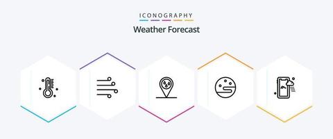 pacote de ícones de 25 linhas de clima, incluindo clima. móvel. vento. clima. lua vetor