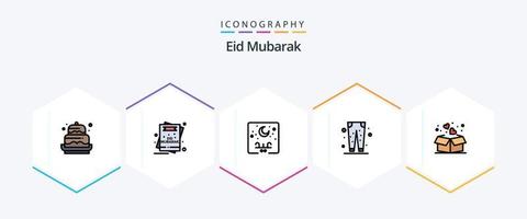 eid mubarak 25 pacote de ícones de linha preenchida, incluindo pent. calças. mubarak. lua. letras vetor