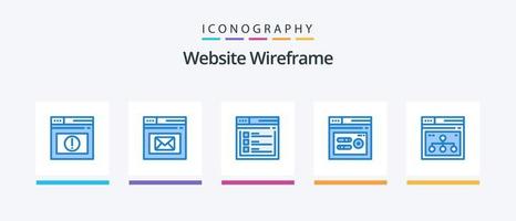 pacote de ícones de wireframe azul 5 do site, incluindo web. desempenho. rede. palavra-chave. local na rede Internet. design de ícones criativos vetor