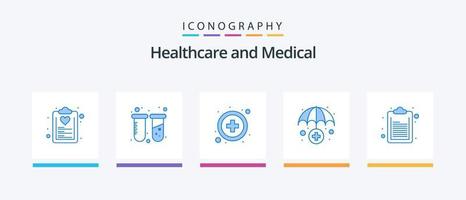 pacote de ícones azul médico 5, incluindo lista. lista de controle. laboratório. médico. seguro. design de ícones criativos vetor