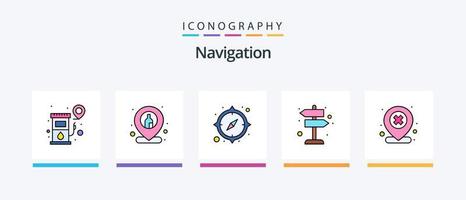linha de navegação cheia de 5 ícones incluindo mapa. e-mail. alvo. mensagem. navegação. design de ícones criativos vetor