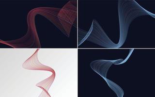 conjunto de 4 fundos abstratos de linhas onduladas para um visual moderno vetor