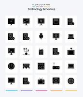 dispositivos criativos pacote de ícones pretos sólidos de 25 glifos, como dispositivos. palestrante. televisão. hardware. dispositivos vetor