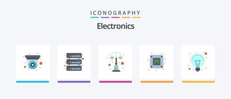 pacote de ícones plana 5 eletrônicos, incluindo luz. lâmpada. luz. plugue. elétrico. design de ícones criativos vetor