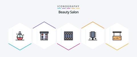 salão de beleza 25 pacote de ícones de linha preenchida, incluindo penteado. pentear. pó. beleza. inventar vetor