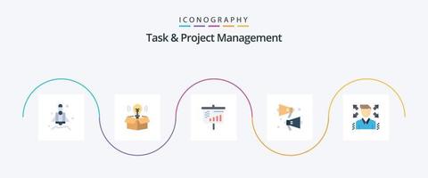 pacote de ícones plana 5 de gerenciamento de tarefas e projetos, incluindo . perfil. projetor. homem. palestrante vetor