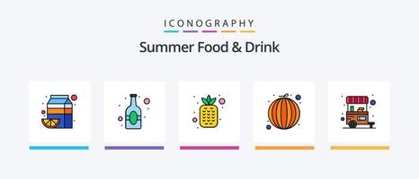 linha de alimentos e bebidas de verão cheia de 5 ícones, incluindo tigela. vendedor de alimentos. vegetal. barraca de comida. doce. design de ícones criativos vetor