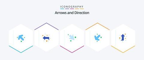 pacote de ícones planos de seta 25, incluindo . . certo. para cima. seta vetor