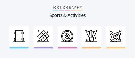 pacote de ícones de linha 5 de esportes e atividades, incluindo esporte. campo. equipamento de críquete. caiaque. barco. design de ícones criativos vetor