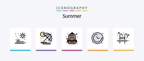 linha de verão cheia de 5 ícones incluindo veleiro. guarda-chuva. doce. sol. verão. design de ícones criativos vetor
