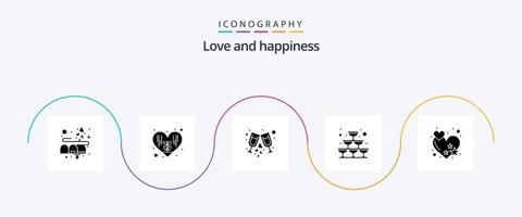 pacote de ícones de glifo de amor 5, incluindo coração. amor. vidro. festa. espumante vetor