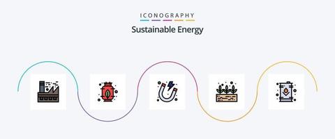 linha de energia sustentável cheia de pacote de 5 ícones planos, incluindo óleo. elétrico. eletricidade. pode. planta verde vetor