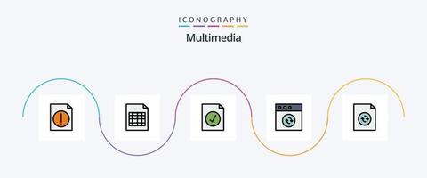 linha multimídia cheia de pacote de ícones planos 5, incluindo . selecionado. sincronizar. documento vetor