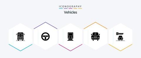 Pacote de ícones de 25 glifos de veículos, incluindo . segurança. trem. chave. veículo vetor