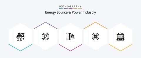 fonte de energia e pacote de ícones de 25 linhas da indústria de energia, incluindo conectar. terra. poder. mundo. indústria vetor