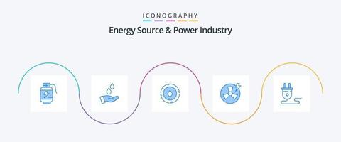 fonte de energia e pacote de ícones azul 5 da indústria de energia, incluindo energia. fábrica. energia. energia. fã vetor