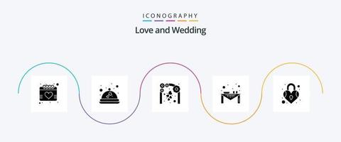pacote de ícones de glifo 5 de casamento, incluindo bloqueio. festa. arco. evento. decoração vetor