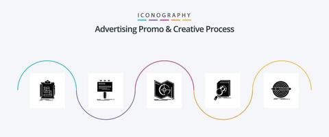promoção de publicidade e pacote de ícones de glifo de 5 processos criativos, incluindo financeiro. análise. Painel publicitário. navegação. mapa vetor