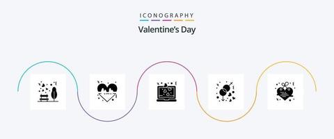 Pacote de ícones do glifo 5 do dia dos namorados, incluindo coração. casamento. coração. amor. noivado vetor