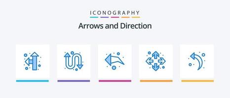 pacote de ícones de 5 setas azuis, incluindo . direção. seta esquerda. seta. design de ícones criativos vetor