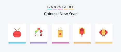 pacote de ícones plana de 5 anos do ano novo chinês, incluindo ano novo. novo. ano Novo. chinês. firecracker. design de ícones criativos vetor