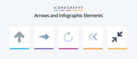 pacote de ícones de seta plana 5, incluindo . atualizar. ampliação. Setas; flechas. design de ícones criativos vetor