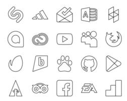 20 pacotes de ícones de mídia social, incluindo github brightkite adobe envato firefox vetor