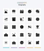pacote de ícone preto sólido de 25 glifos de geografia criativa, como planta. árvore. foto. mapa. posição vetor