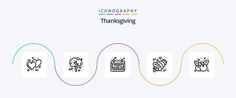 pacote de ícones da linha 5 de ação de graças, incluindo frutas. Ação de graças. calendário. buzina. outono vetor