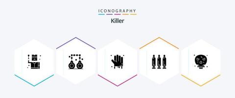 pacote de ícones assassino de 25 glifos, incluindo morte. arma. sangrento. atirar. bala vetor