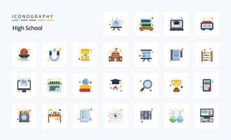 pacote de ícones de 25 cores planas do ensino médio vetor