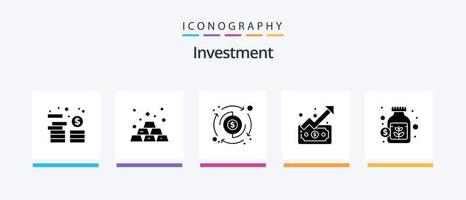 pacote de ícones de glifo 5 de investimento, incluindo jar. dinheiro. dólar. acima. gráfico. design de ícones criativos vetor