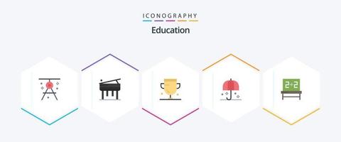 pacote de ícones planos de educação 25, incluindo guarda-sol. chuva. conquista. proteção. troféu vetor