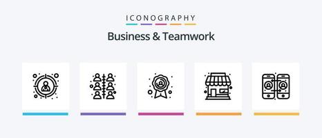 pacote de ícones de linha 5 de negócios e trabalho em equipe, incluindo loja. prédio. calendário. fita. distintivo. design de ícones criativos vetor