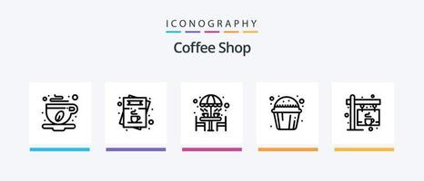 coffee shop line 5 icon pack incluindo xícara de café. bebida. garfo. café. feijão. design de ícones criativos vetor