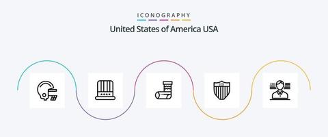Pacote de ícones da linha 5 dos EUA, incluindo bandeira. homem. Natal. EUA. escudo vetor