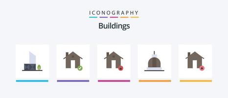 edifícios flat 5 icon pack incluindo construção. arquitetura. Estado. proteger. casa. design de ícones criativos vetor