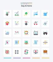 fique em casa criativo 25 pacote de ícones planos, como secagem. roupas. relaxar. abra o livro. caderno vetor