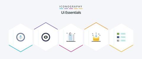 pacote de ícones planos 25 essenciais da interface do usuário, incluindo download. direção. ui. local na rede Internet. on-line vetor