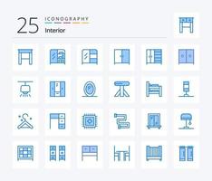pacote interior de ícones de 25 cores azuis, incluindo refeições. interior. luz. mobília. interior vetor