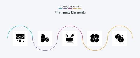 Pacote de ícones de glifo 5 de elementos de farmácia, incluindo hospital. pílulas . sopa. médico vetor