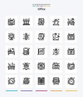 pacote de ícones de contorno do escritório criativo 25, como local de trabalho. mesa. endereço. chá. xícara vetor