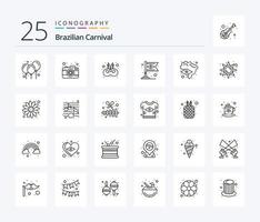 carnaval brasileiro pacote de ícones de 25 linhas incluindo bandeira. bandeira. cinema. carnaval. bandeira vetor