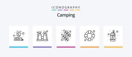 pacote de ícones da linha de acampamento 5, incluindo . localização. chama. bandeira. acampamento. design de ícones criativos vetor