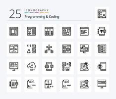 programação e codificação de pacote de ícones de 25 linhas, incluindo desenvolvimento. aplicativo. desenvolvimento. desenvolvimento. codificação vetor