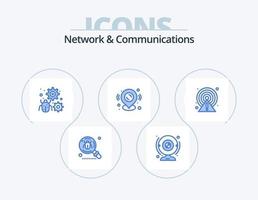 design de ícones do pacote de ícones azuis de rede e comunicações 5. localização. alfinete. computador. engrenagem. erro vetor
