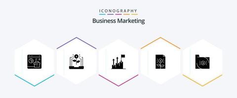 pacote de ícones de 25 glifos de marketing de negócios, incluindo documento. banco. financeiro. missão. crescimento vetor