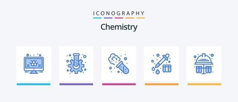 pacote de ícones de química azul 5, incluindo capacete. Tubos de ensaio. química. teste. dispositivo. design de ícones criativos vetor