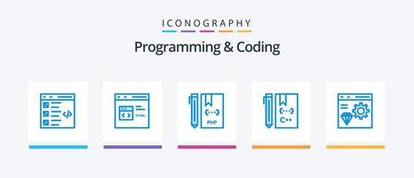 programação e codificação do pacote de ícones azul 5, incluindo codificação. c. desenvolvimento. php. desenvolvimento. design de ícones criativos vetor